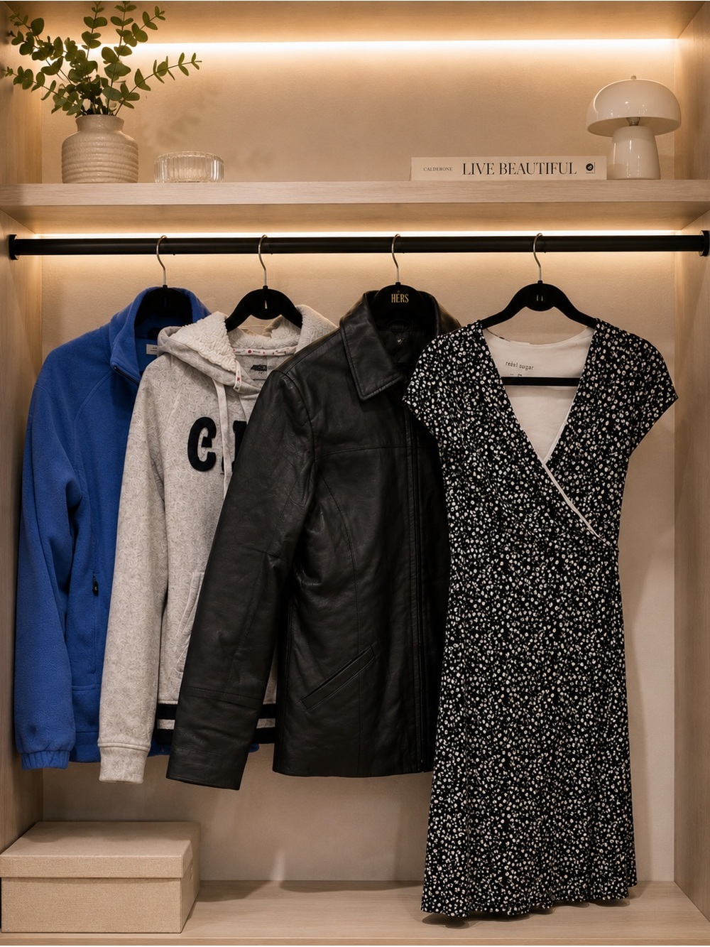 Women’s Clothing Bundle Size S/P – Dress, Leather Jacket & Cozy Sweaters
